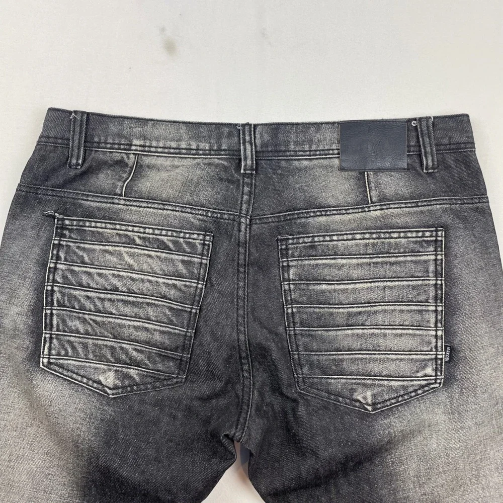 Makobi Denim Co Distressed Moto Jeans Mens 36x32 Faded Black Biker Distressed - Picture 3 of 7